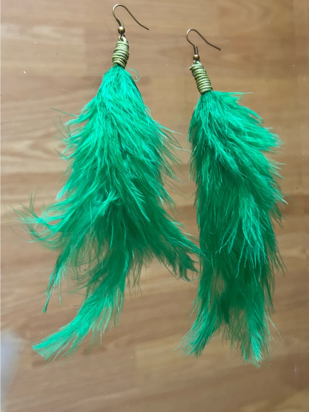 Vibrant Green Feather Drop boho Earrings - Women's Accessories handmade